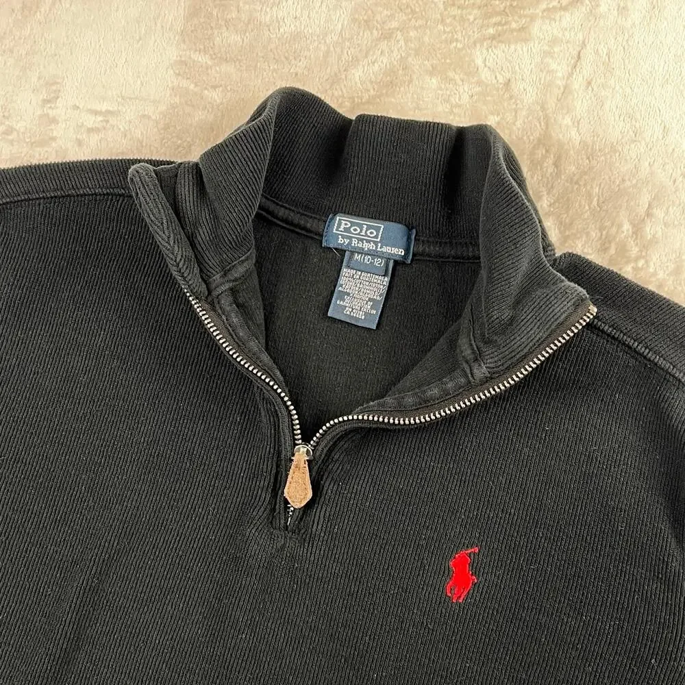 Polo Ralph Lauren 1/4 Zip Boys size Medium Black ribbed Pullover Shirt